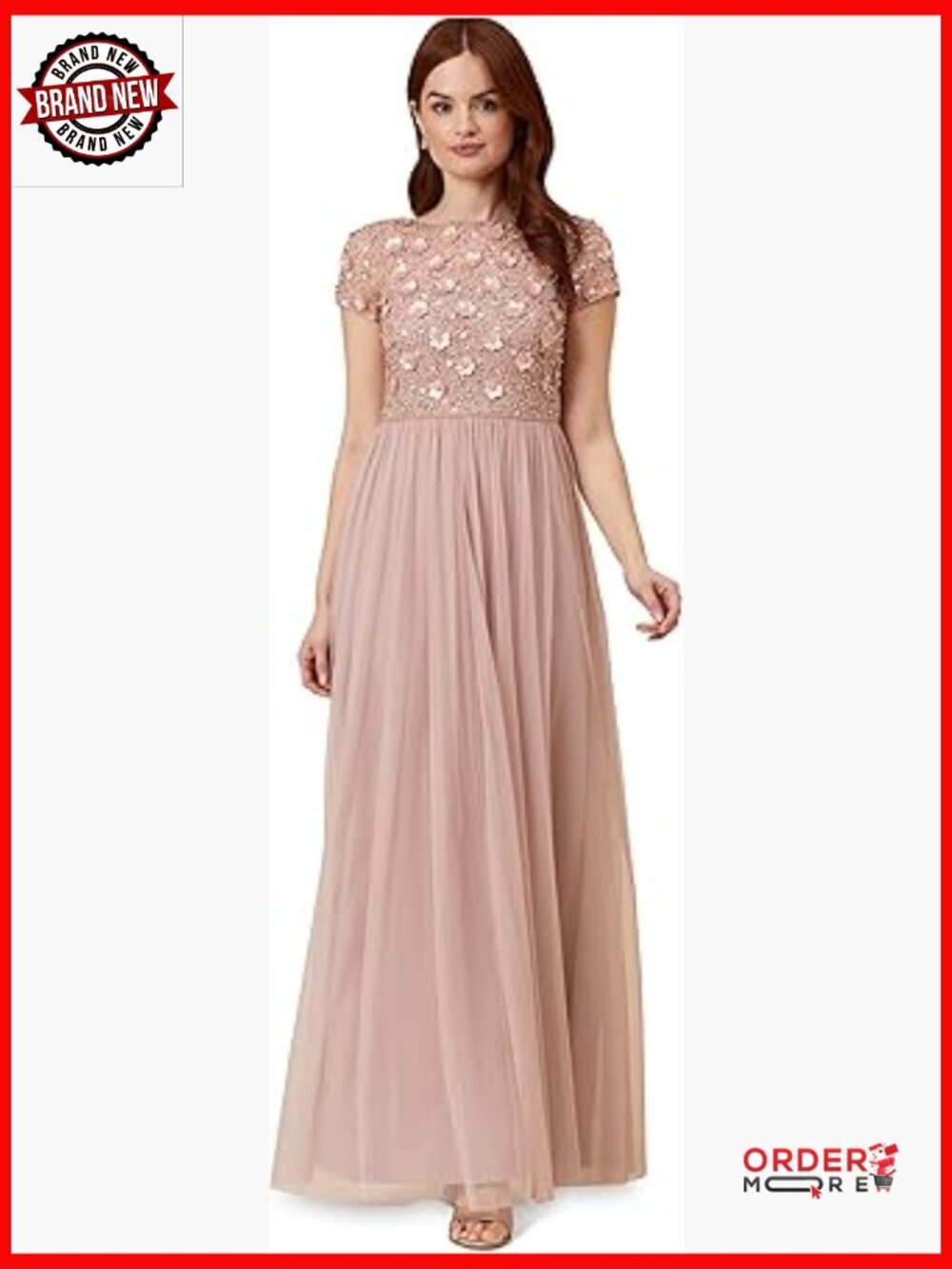 Floral Beaded Top with Tulle, Hand-Sequined, A-Line, Short Sleeve